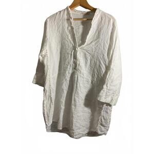 Laura Bianchi Italy  Linen V-Neck Long Sleeve Tunic Blouse Large